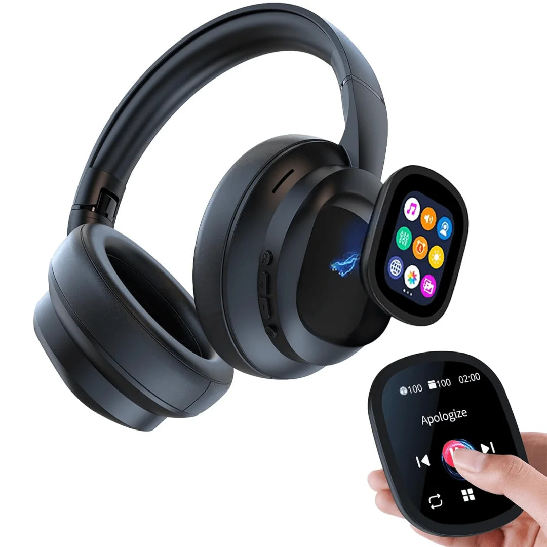 AI Translation Wireless Headphones, Magnetic LCD Touch Screen, Foldable Retractable Design, Real-time 115 Languages Translation, BT6.0, Multi-functions for Photo, Flashlight, Alarm & Voice Recording, AUX Wired Supported