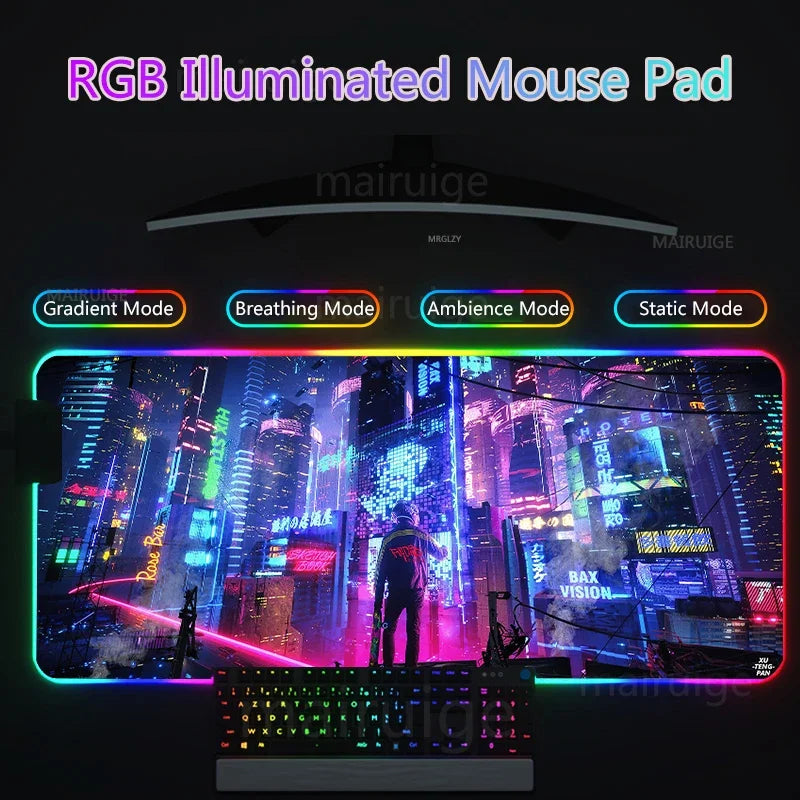 RGB Led Backlight Mouse Pad Cool Cyberpunk Gaming Accessories Carpets Large Mause Pad Gamer XL Neon Desk Mat Rug Mouse Mat