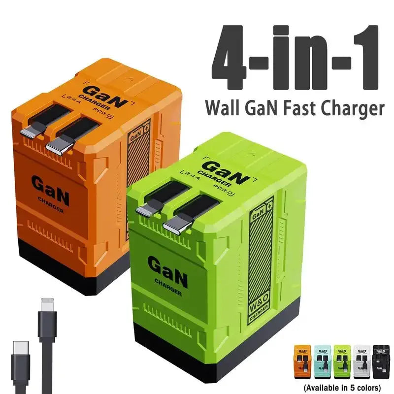 （2PCS）W&O 4-in-1 GaN 120W Fast Charger Retractable USB-C & Lightning Cable Folding Adapter iPhone 16 iPad MacBook Multi-Device