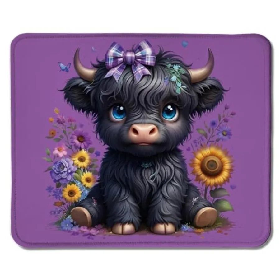 Floral Brown Highland Cow Mouse Pad, Cute Western Baby Highland Cow Heifer Mouse Pads Mousepad for Work Gaming Computers Laptop