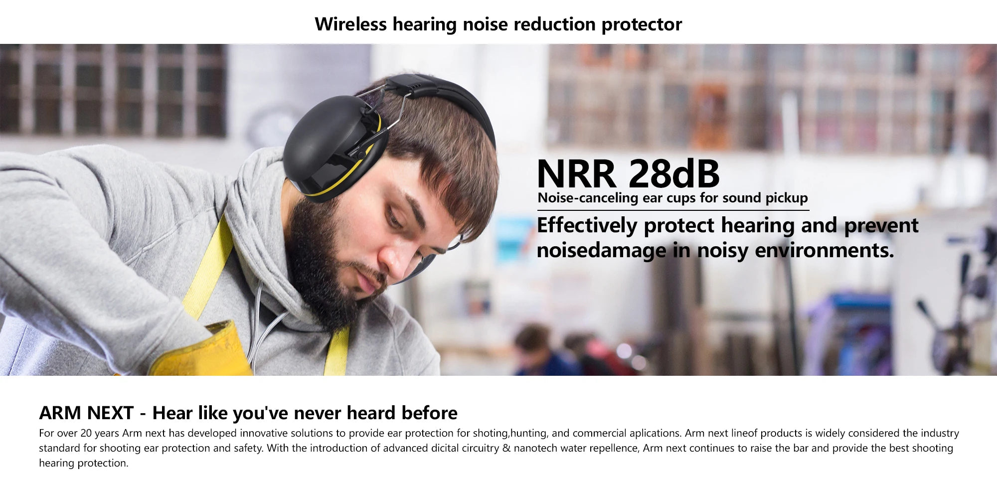 30dB SNR Hearing Protection Headphones with Bluetooth Rechargeable Noise Reduction Safety Ear Muffs Wireless Hearing Protector