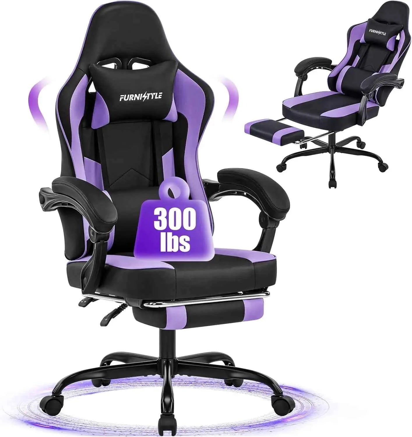 Gaming Chair with Footrest, Reclining Video Game Chairs for Adults with Lumbar Support, Linkage Armrests, Ergonomic Computer