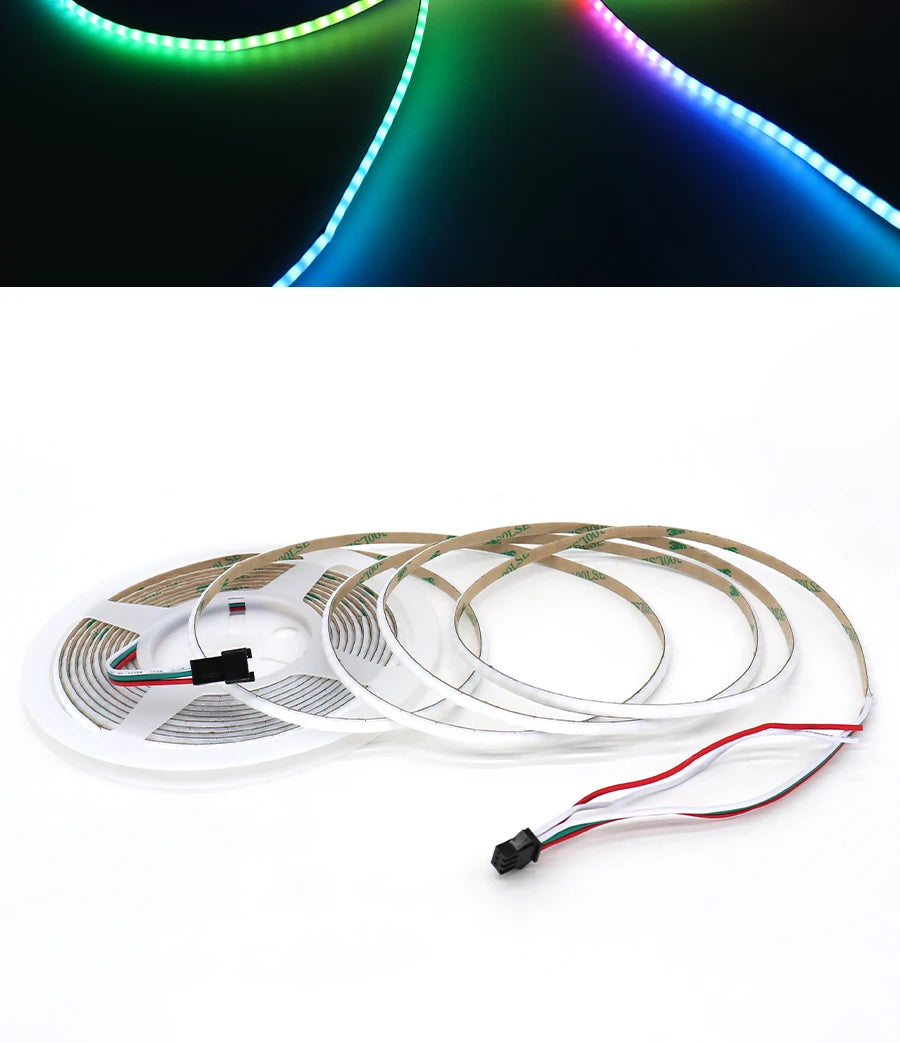 5V New 3mm Super Thin Addressable COB LED Strip RGBIC Individual Pixel Control 240LEDs WS2812B Dream Color USB Powered LED Tape