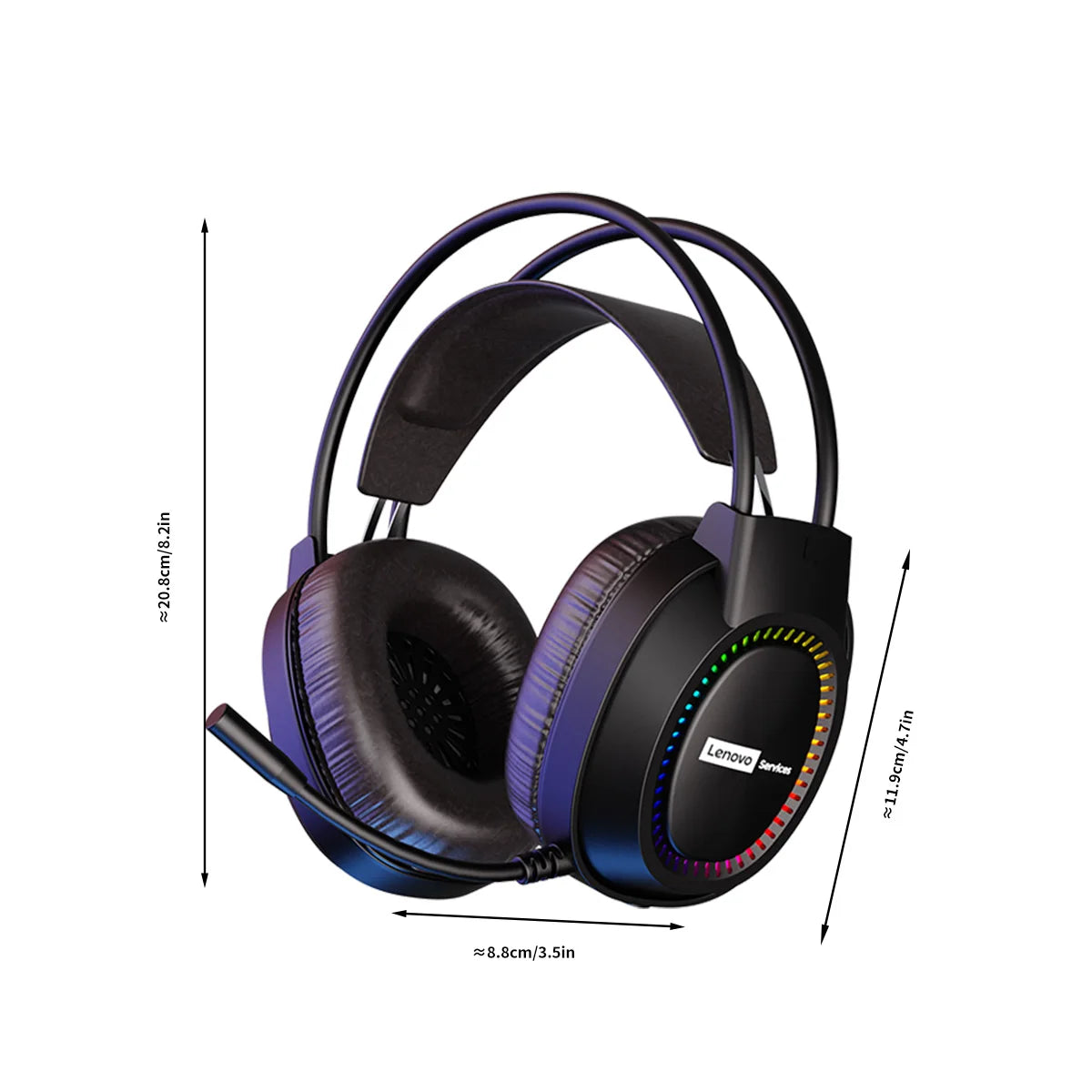 Lenovo Over-Ear Headphones with Microphone, Gaming Headphones, Rgb Lighting, Cool Colorful Lights, Suitable for Desktop and Laptop Computers, Comfortable, Sound-Isolating, and Noise-Cancelling