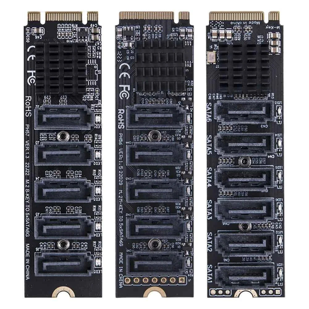 M.2 MKEY PCI-E Expansion Card 5/6 Port Adapter Card M.2 To SATA 3.0 Converter 6Gpbs SATA3.0 Adapter Support PM Function