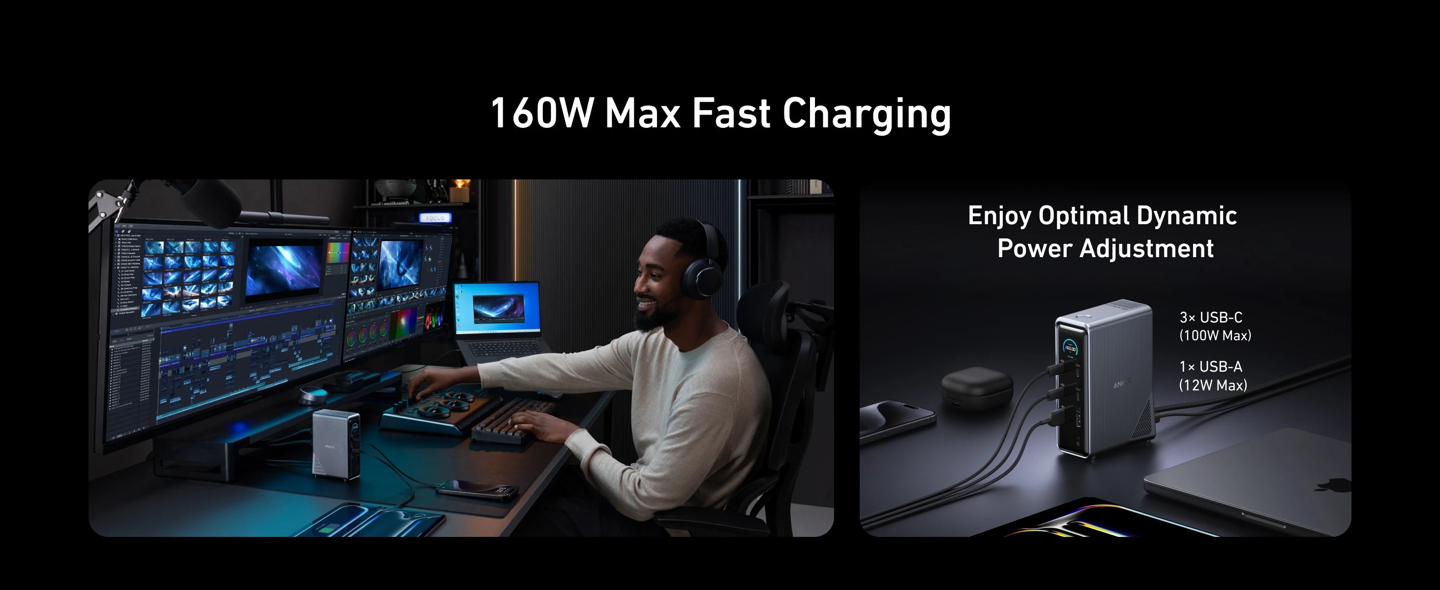 Anker Prime charging 160W 14 in 1 Desktop Charge Docking Station type-C Smart Control Screen Display 10Gbps Dual 4K ThreeScreen