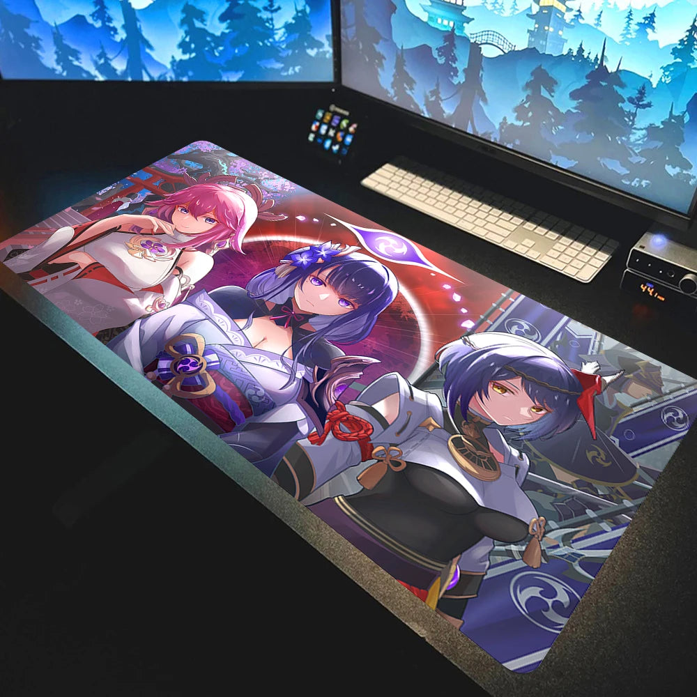 Anime Mousepad Genshin Impact Mouse Pads Gamer Mat Xxl Pc Accessories Desk Protector Keyboard Pads Computer Desks Gaming Mats