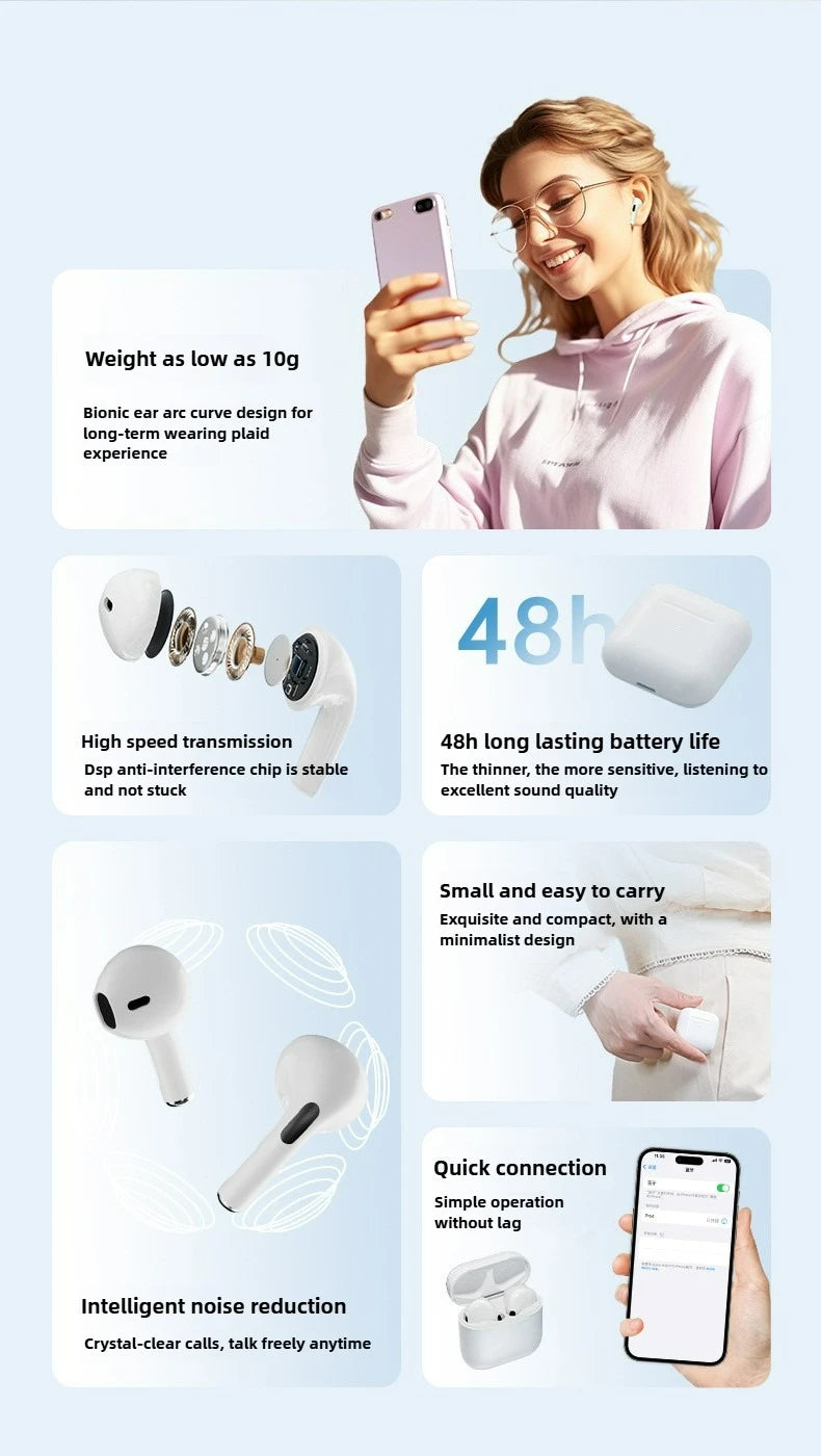 Air Pro4 wireless earphones Bluetooth 5.3 in ear earphones suitable for sports, gaming, and office work, compatible with all ear