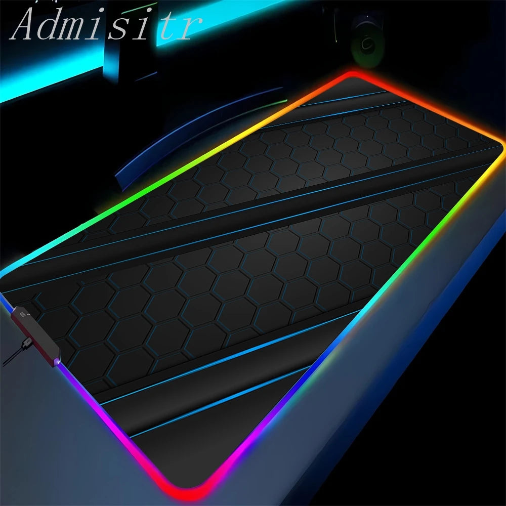 Geometry Large RGB Gamer Mousepad 40x90cm Hexagon Mouse Mat Gaming Mousepads LED Keyboard Mats Luminous Desk Pads Mouse Pad