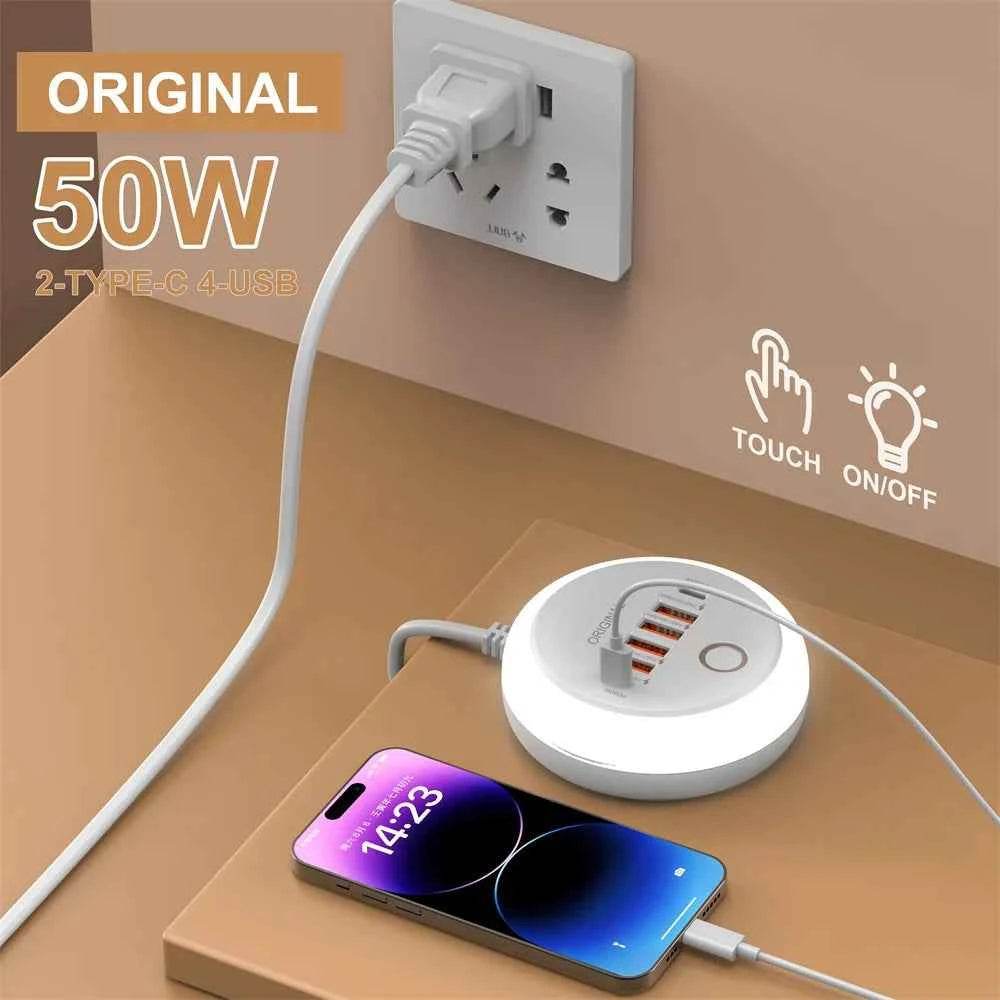 Multi Ports PD Type C Fast Charging Wall Charger 50W USB Charger USB Hub For Samsung iPhone Xiaomi EU/US/UK Plug Phone Charger