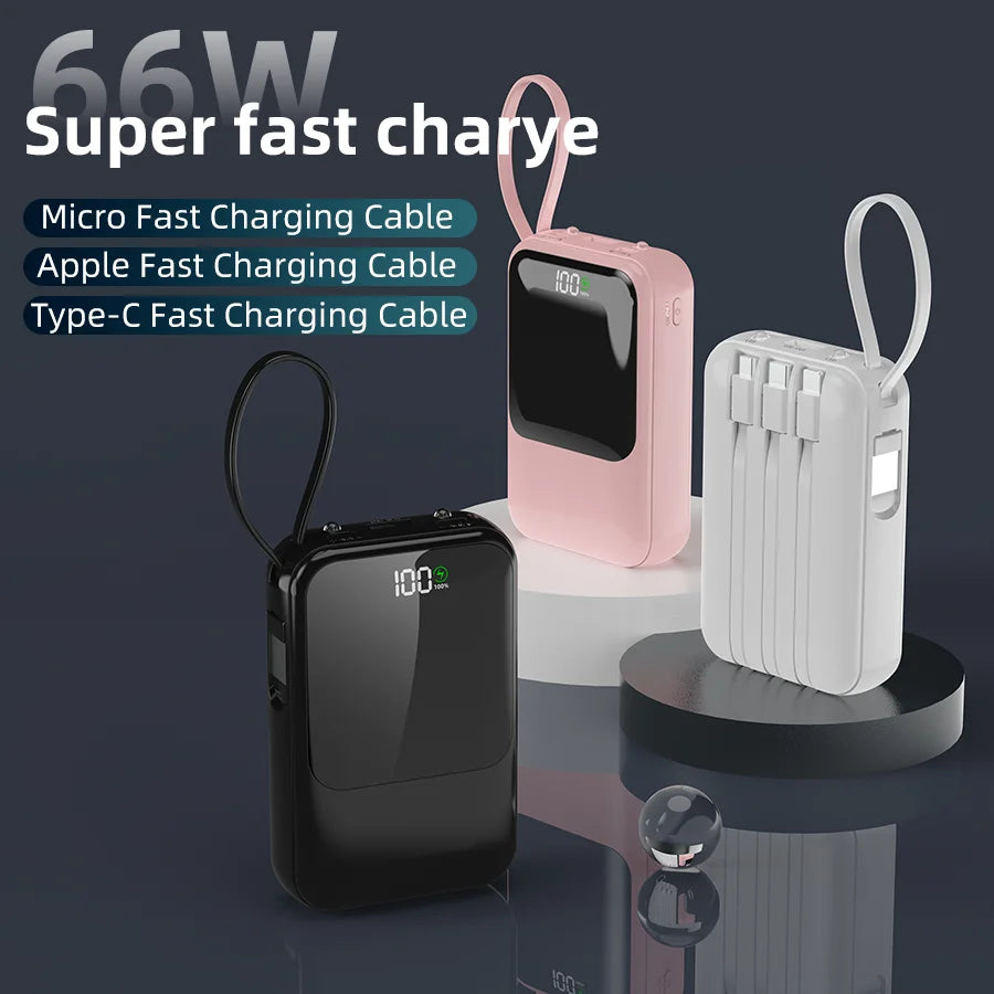 10000mAh Portable Power Bank for Universal Devices Super Fast Charging with Built-in Cable Large Capacity Power Bank for iPhone Samsung Huawei Xiaomi