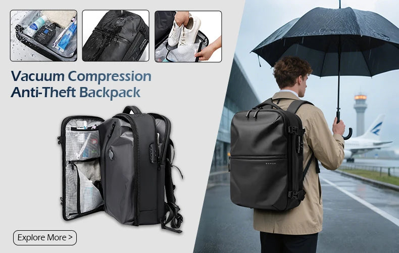 BANGE Travel Waterproof Backpack with USB Charging Port Fit 15.6 Inch Laptop Backpacks for Men and Women, Teenager School Bags