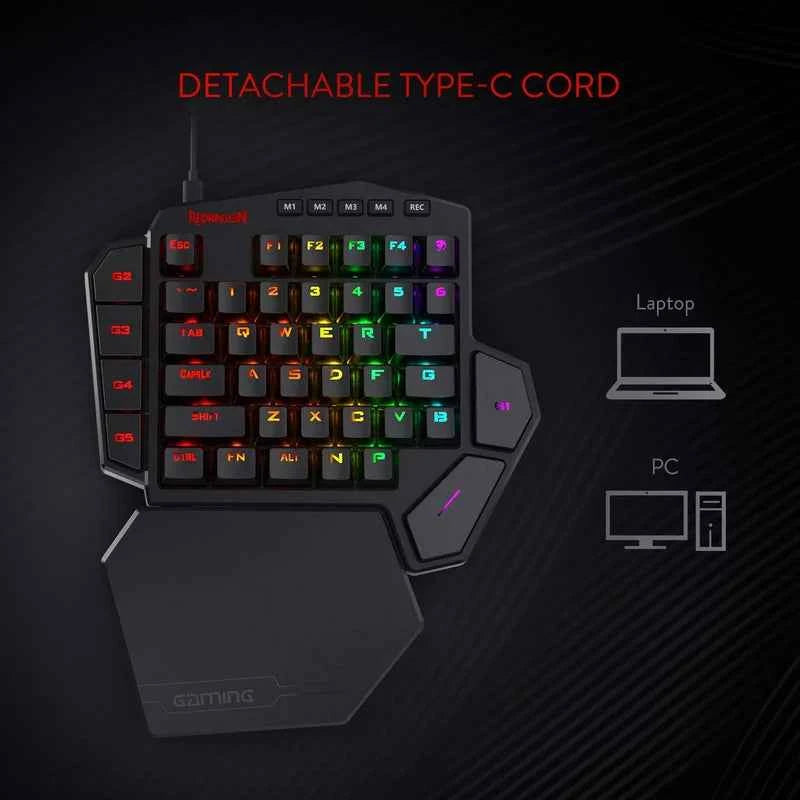 Redragon K585 DITI One-Handed RGB Mechanical Gaming Keyboard,Wrist Rest 42 Keys Type-C Professional Gaming Keypad Hot-Swappable
