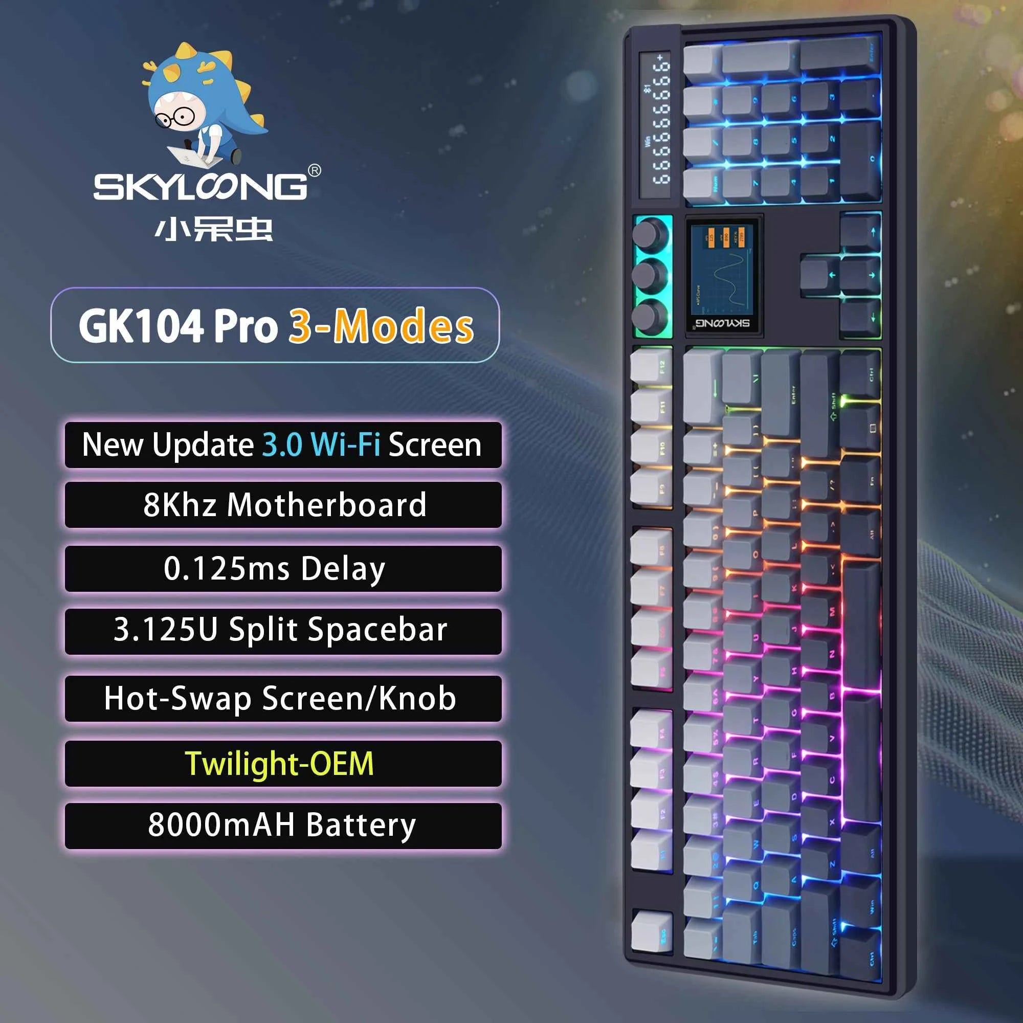 SKYLOONG GK104 Pro Mechanical E-sport Gamer Keyboard Full-Size Wireless Keyboard RGB Backlit Hot-Swappable Game Keyboard for PC