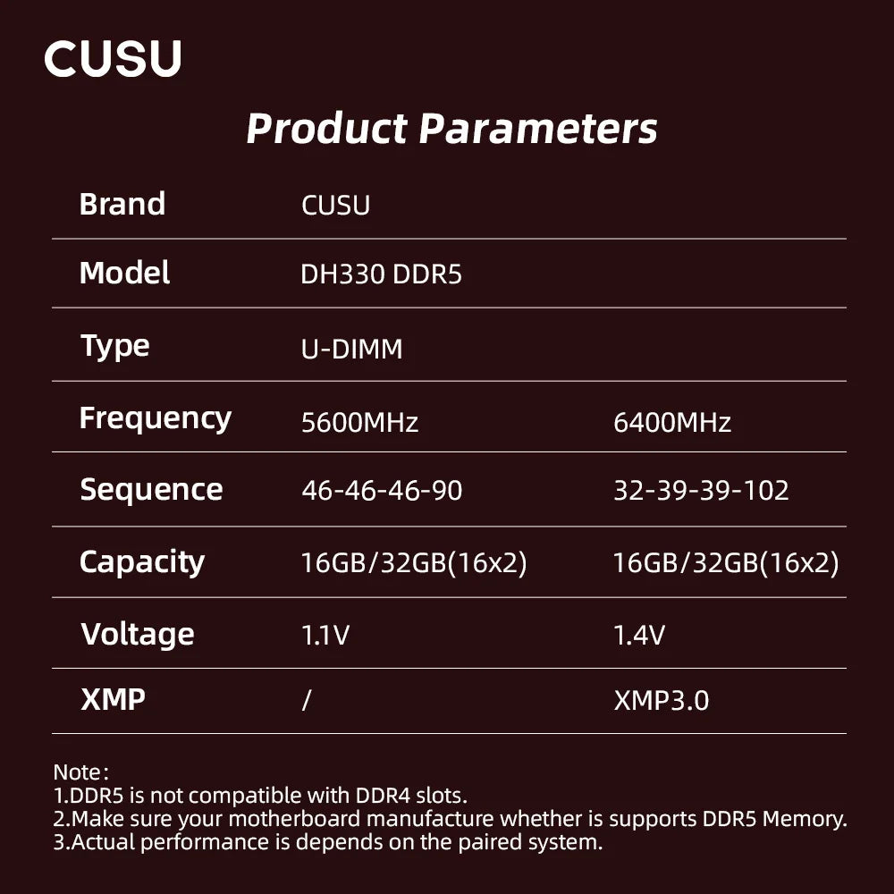 CUSU DH330 DDR4 / DDR5 Desktop Gaming RAM
