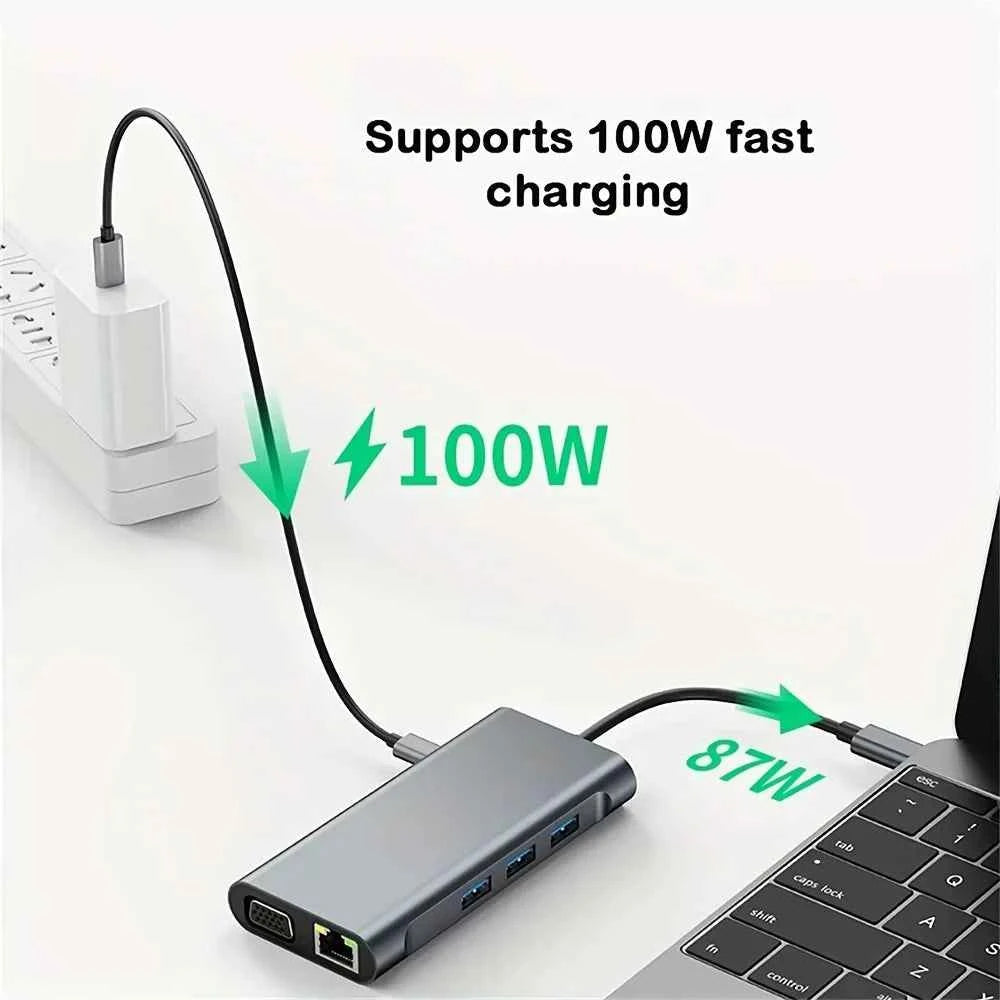 USB C Hub 4K 30Hz Type-C to HDTV Compatible USB 3.0 Adapter 10-in-1 Type-C Hub Docking Station PD 87W USB C Splitter for MacBook