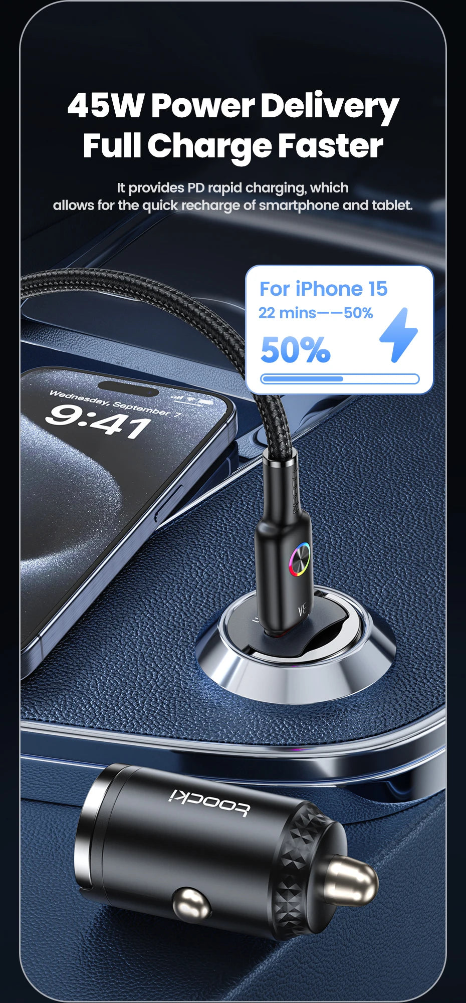 Toocki 45W USB Type C Dual Ports Car Charger Quick Charge 3.0 FCP SCP For iPhone Xiaomi Huawei Samsung Fast Charging Car Charger