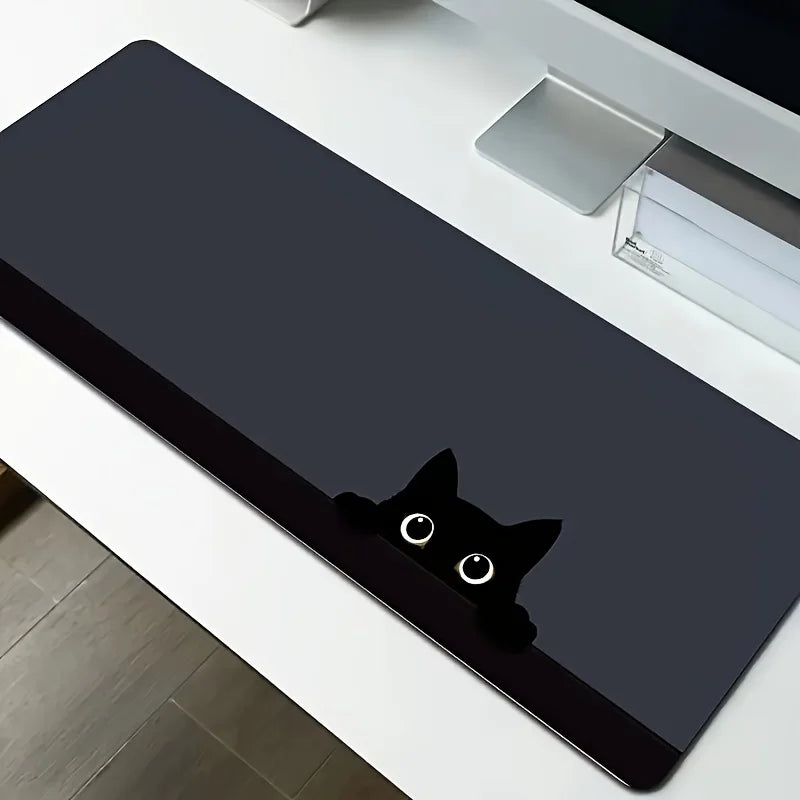 Large Black Cute Cat Mouse Pad Gaming Non-slip Rubber Base Precise Seam Design Washable Durable PC Desk Mat for Games and Office