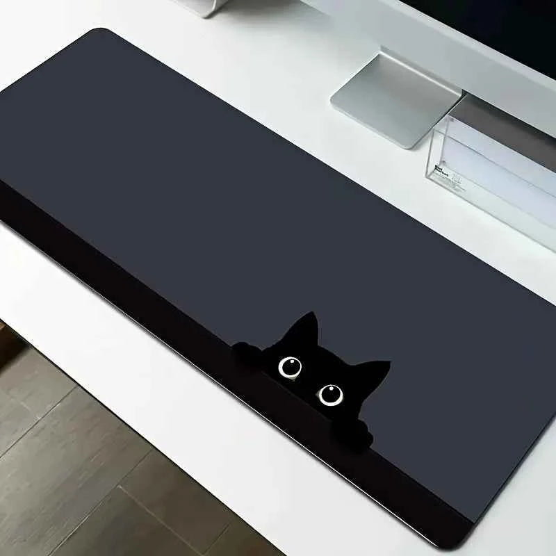 Large Black Cute Cat Mouse Pad Gaming Non-slip Rubber Base Precise Seam Design Washable Durable PC Desk Mat for Games and Office