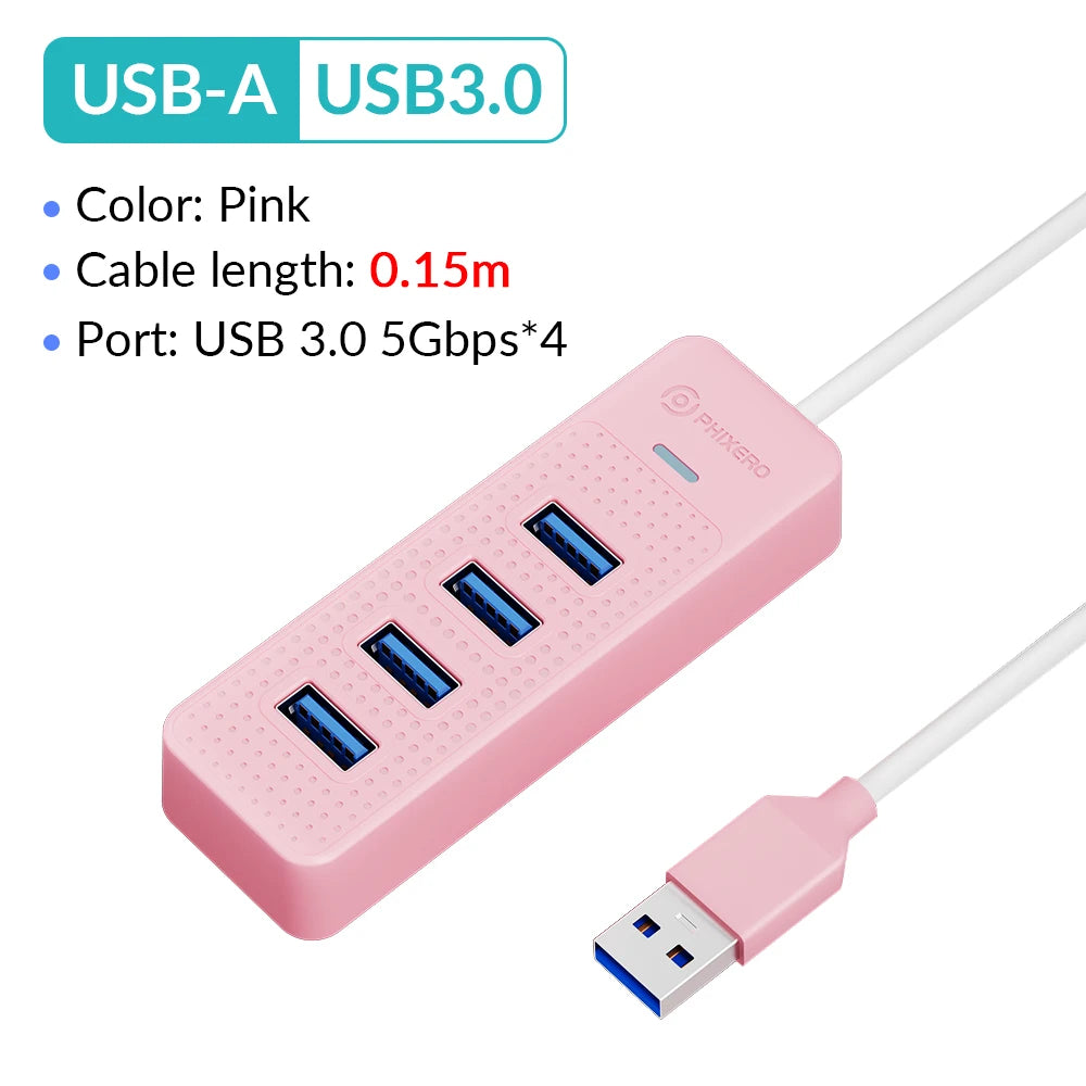 PHIXERO 4 Ports USB 3.0 HUB High Speed Type C Splitter 5Gbps For PC Computer Accessories Multiport USB Hub Adapter for Laptop