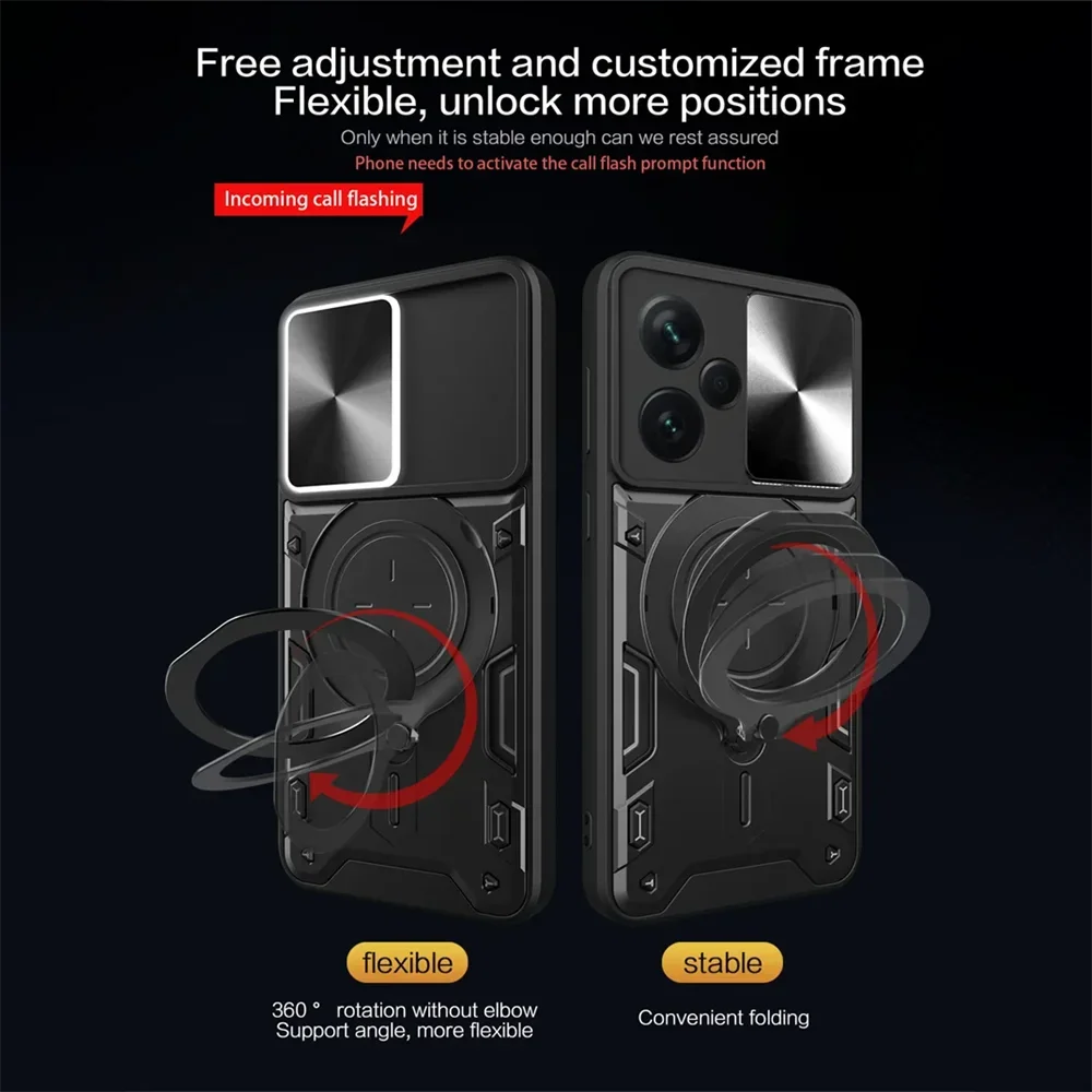 Camera Slide Protect Case For Xiaomi Redmi Note 13 12 11 10 Pro Plus Redmi Note 12S 11S 13C 12C 9 For Magnetic Ring Holder Cover
