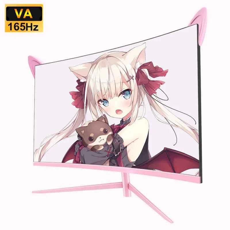 27inch Curved Monitor 1K/2K 165hz 1800R Pink Gaming Display HDR10 Free-Sync Desktop Screen 1ms