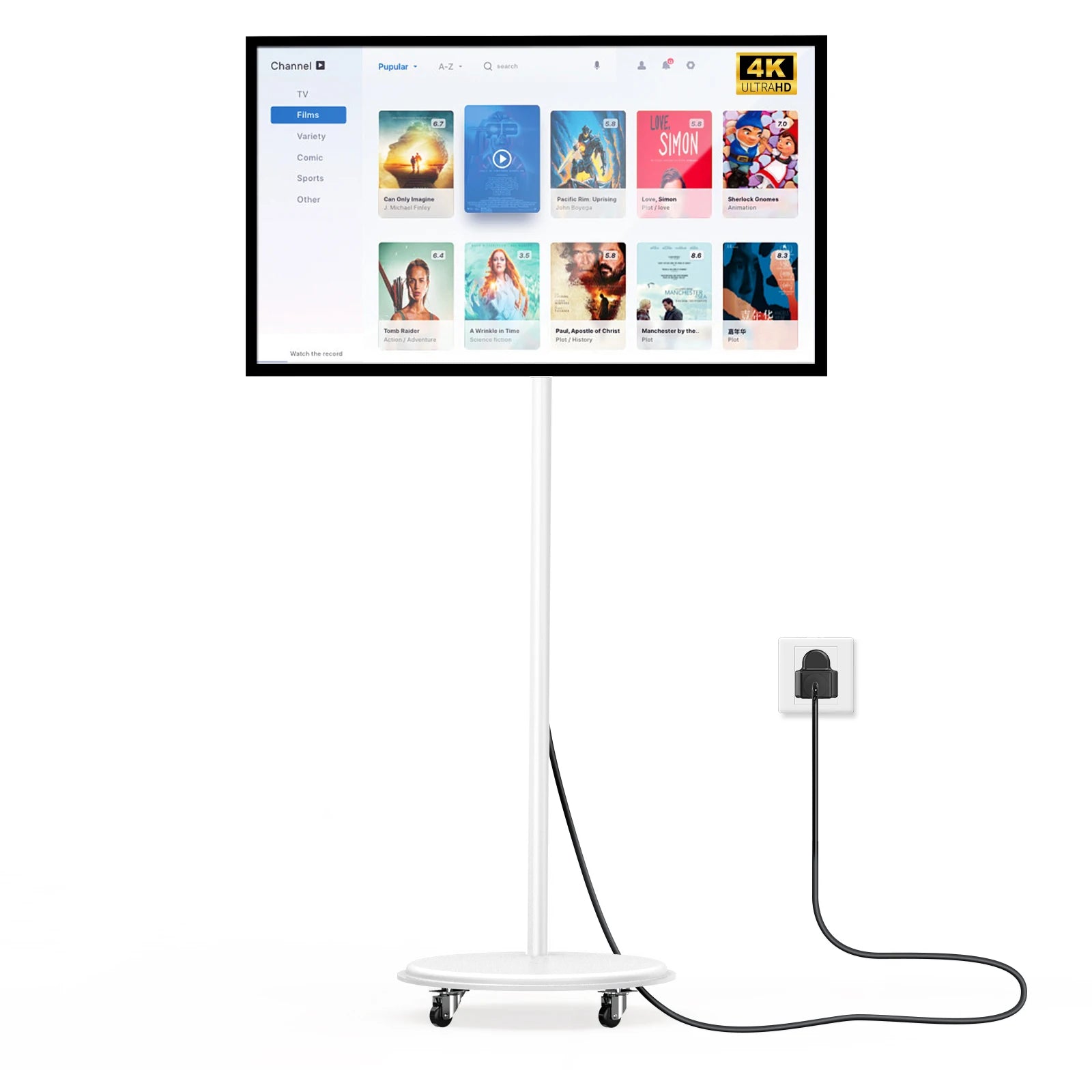 MWE 32 inch portable smart monitor on wheels, 2K smart touch screen with Android OS, 8H video playback time