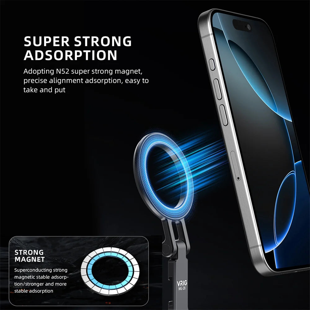 VRIG Magnetic Cold Shoe Mount Phone Holder W 1/4 Phone Tripod Mount for MagSafe iPhone 16 15 14 Samsung Camera Mic Light Monitor