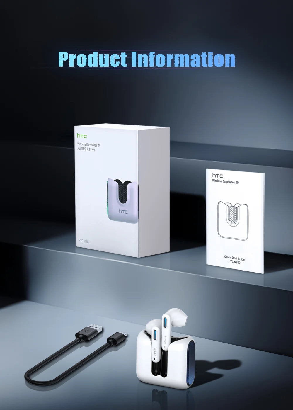 HTC NE49 TWS Wireless Earbuds Bluetooth AI Translator ENC Noise Cancelling 40H Battery Touch Control Stereo Sports Headphones