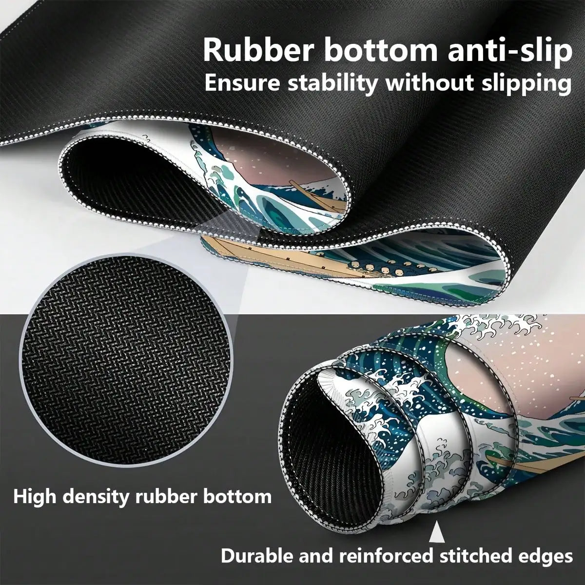 XXL Gaming Mouse Pad Featuring A Black-And-White Wave Art Design; Washable Surface; Stylish Rectangular Desk Mat Suitable For Desktops, Laptops, Office Work