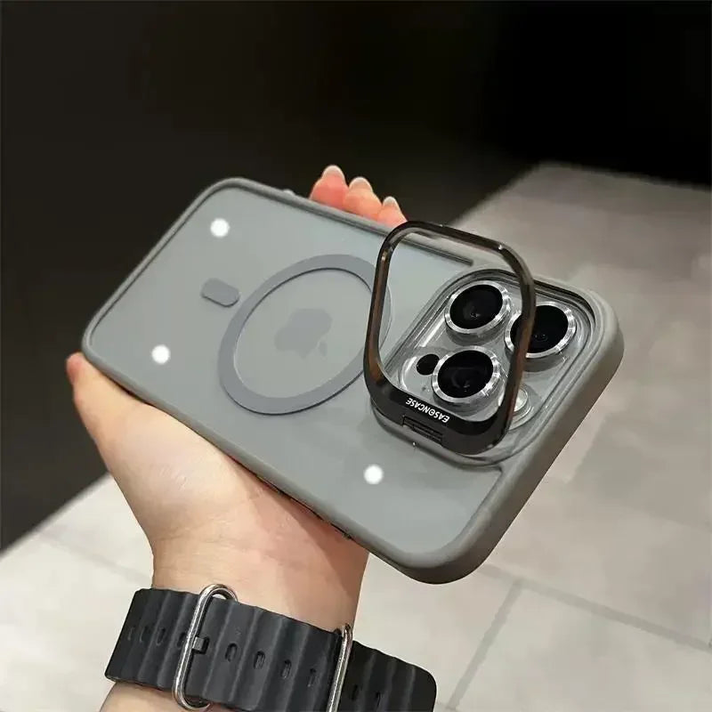 Luxury Magnetic Shockproof Phone Case for iPhone 16/15/14/13/12/11/17 Pro Max with Stand and Glass Lens Case