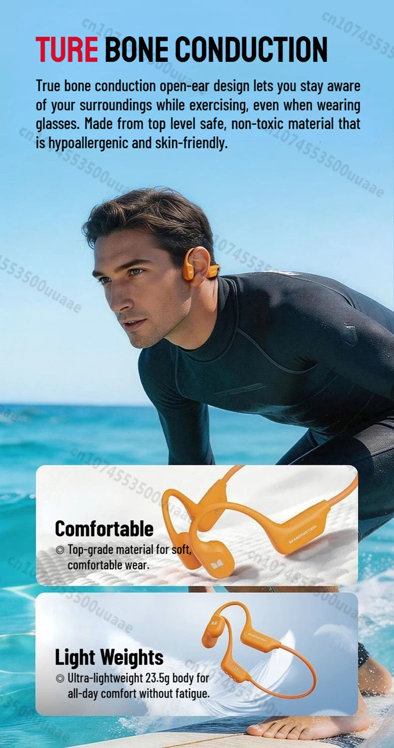 Monster BC300 Bone Conduction Bluetooth 6.0 Headphone IPX8 Waterproof Wireless Swimming Earphones Built-in 32GB Sport Earhook