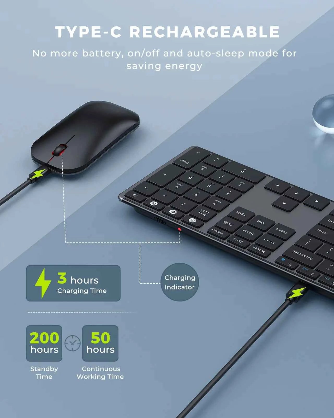 Wireless Bluetooth Keyboard and Mouse Combo Multi-Device Rechargeable Slim Keyboard and Mouse for Win 8 10 MacBook Pro Air iPad