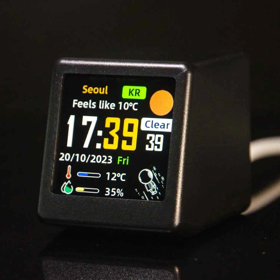 Super Cool Mini WiFi Desktop Weather Digital Clock Station with IPS LCD Screen Gadget for Decoration