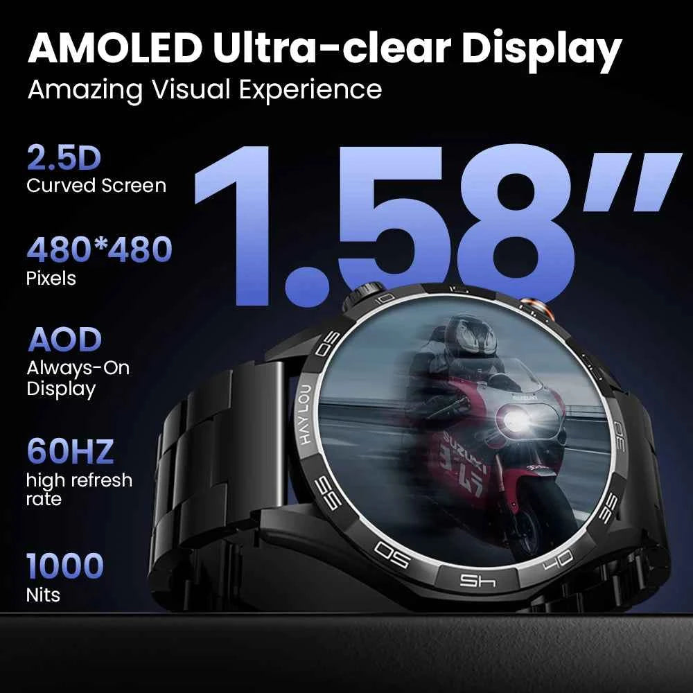 HAYLOU Solar 5 Smartwatch 1.58'' AMOLED Display 60Hz Refresh Rate 24H Health Monitoring Voice Calling 100+ Sports Modes Black/Silver