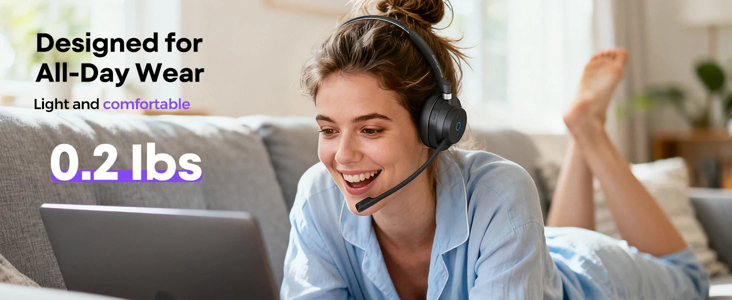 RownFusny R03 Call Center Wireless Headset Bluetooth 5.3 Computer Headphones Bluetooth Headsets with USB Noise Reduction Mic