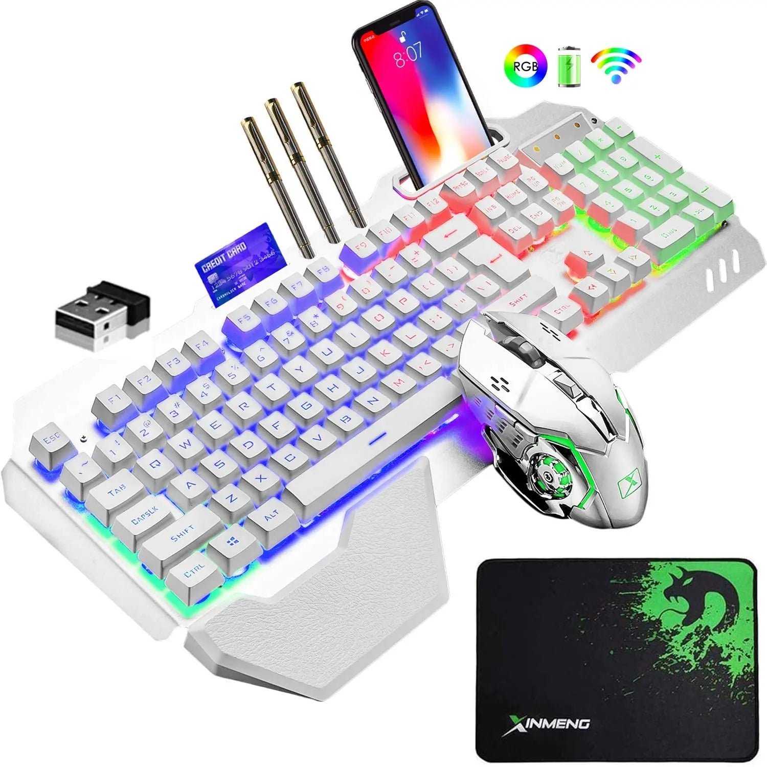MAMBASNAKE K680 Wireless Rechargeable Keyboard Mouse Set 3800mAh Large Capacity Rainbow Backlit for Laptop Pc PS4 PS5 Xbox