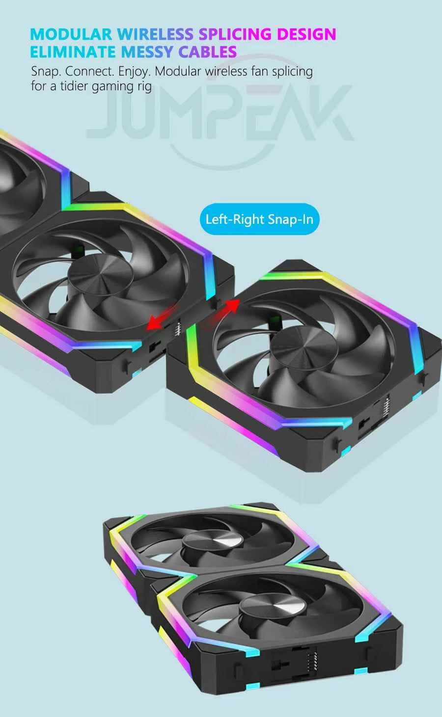 JUMPEAK CS120 ARGB Cooling Fan, 360mm/240mm, Modular Stackable Splicing PWM Silent RGB Fans For Gaming PC Case