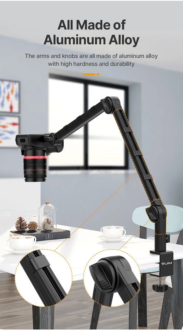 Vijim LS24/LS25 Microphone Boom Arm Stand – Heavy Duty Adjustable Desk Mount for Blue Yeti, DSLR Camera, Smartphone & Streaming Setup