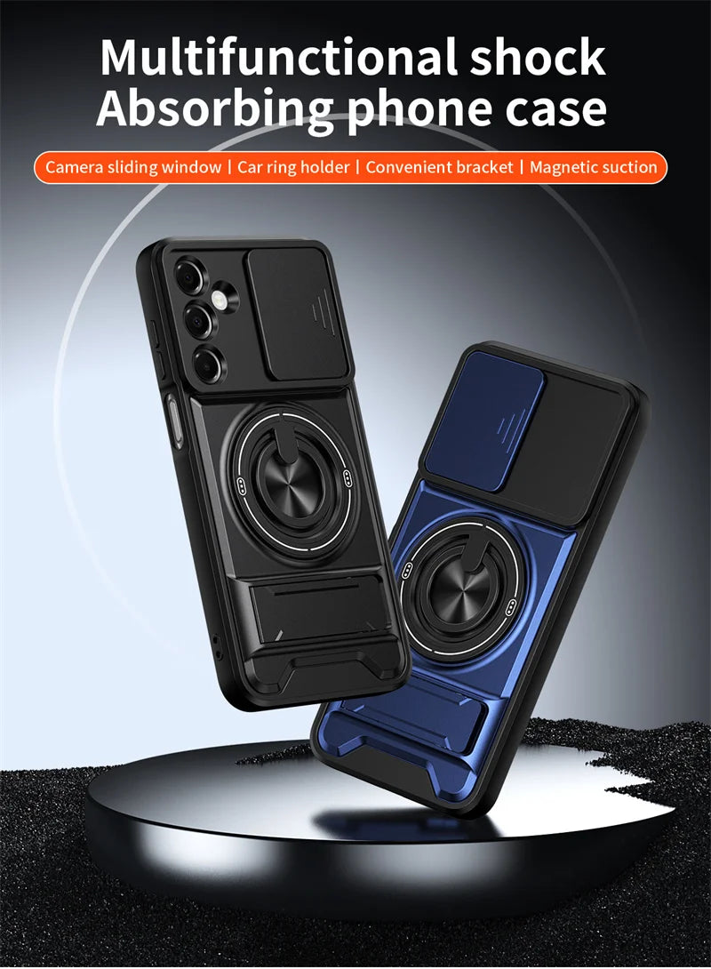 Case For Samsung Galaxy S26 S25 S24 S23 S22 Ultra PLus S26 Edge S25FE S24FE Armor Magnetic Stand Holder Ring Lens Protect Cover