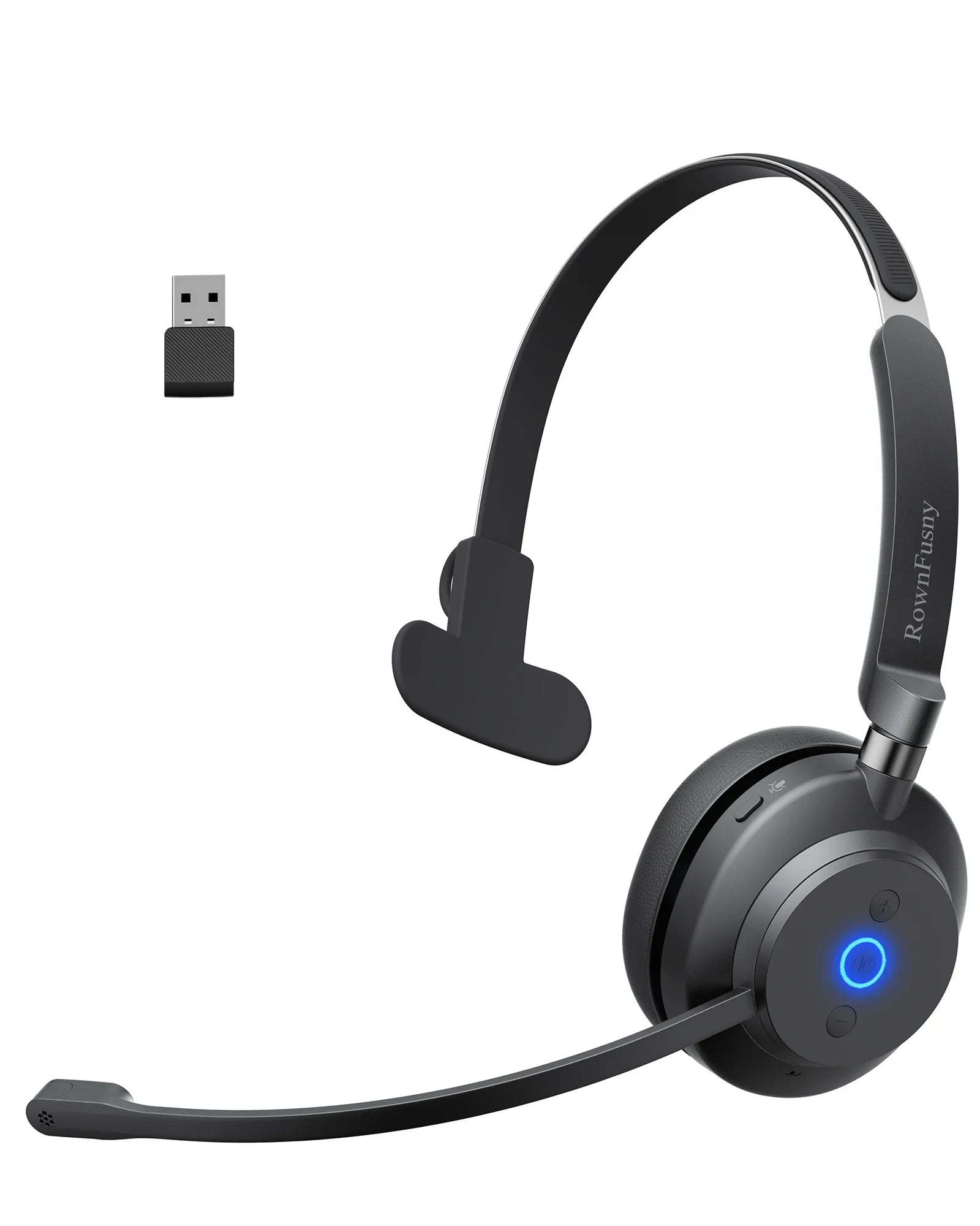 RownFusny R03 Call Center Wireless Headset Bluetooth 5.3 Computer Headphones Bluetooth Headsets with USB Noise Reduction Mic