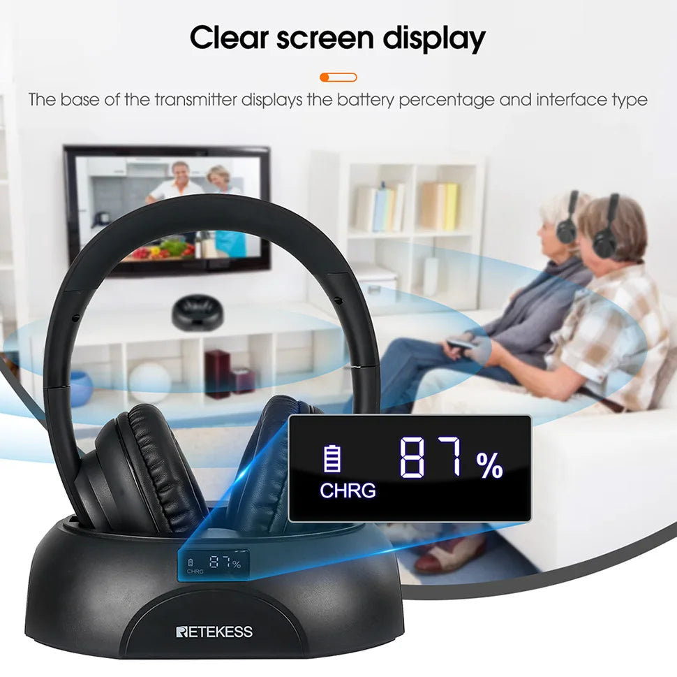 Retekess Wireless Headphone TA006 TV Watching Rechargeable Wireless Earphone with Transmitter Support Coaxial Fiber 3.5 AUX RCA
