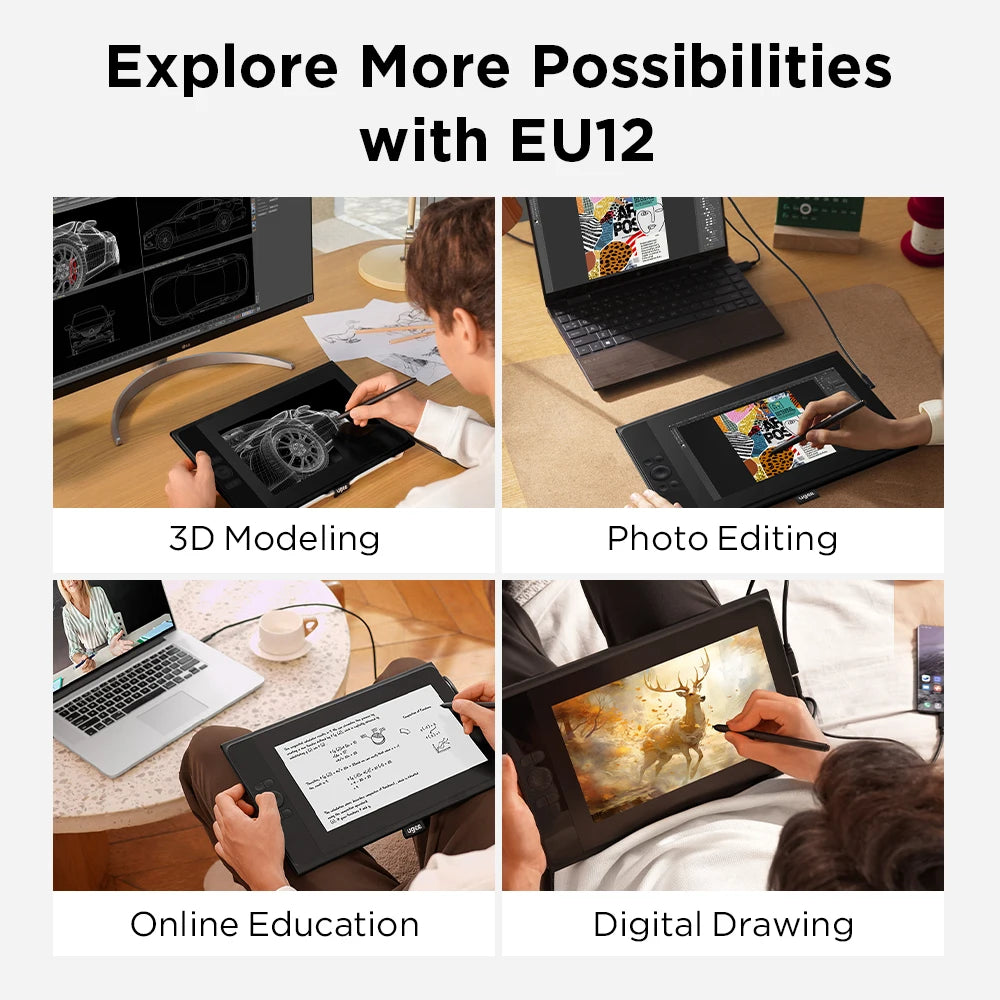 Ugee UE12 & UE12 Plus Drawing Tablet Graphic Table  Draw Display Digital Board Writing Pad Monitor for PC Windows Design Android