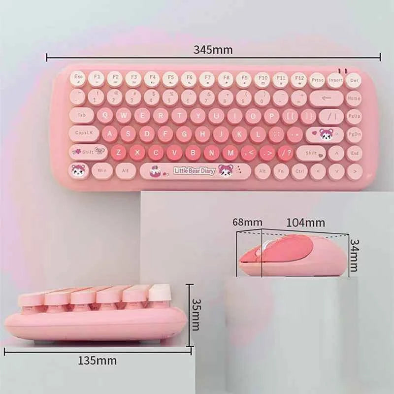 2.4G Wireless Keyboard Mouse Combo 84 Keys Compact Size Colorful Retro Round Keycaps For Laptop/Desktop, Battery Powered