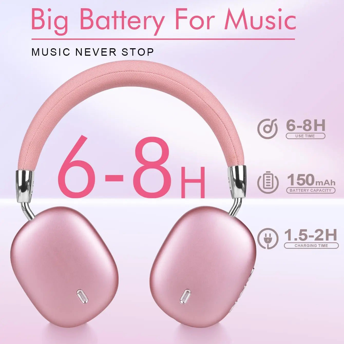 Foldable Over Ear Bluetooth Headphones Pink Stereo Wireless Headset with Microphone Support TF Card for Gaming Music