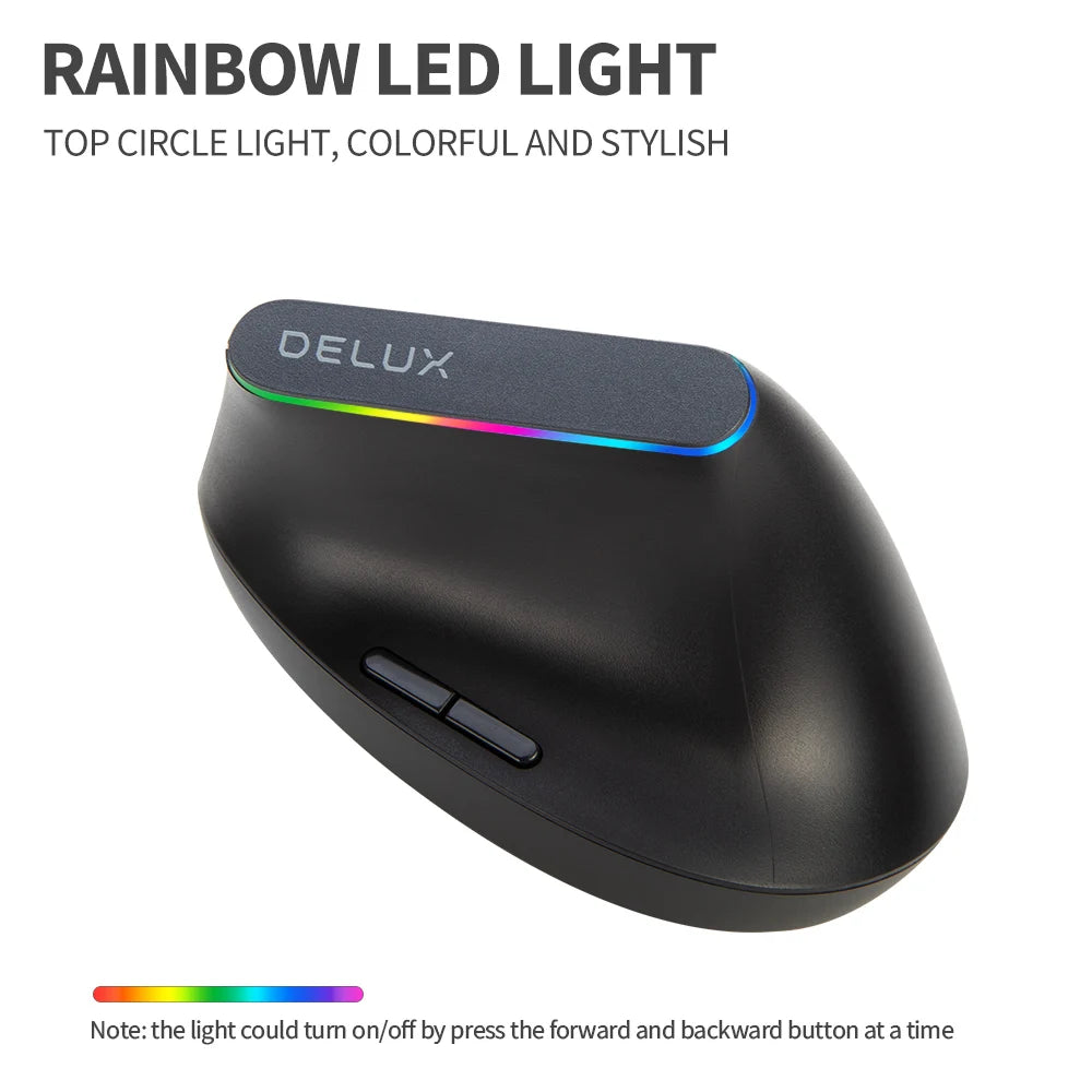 Delux M618C Wireless Silent Ergonomic Vertical 6 Buttons Gaming Mouse USB Receiver RGB 1600 DPI Optical Mice With For PC Laptop