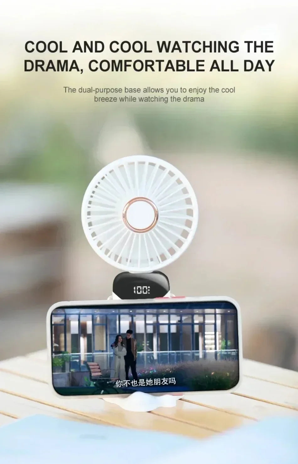 Folding Fan with Phone Stand, 5-Speed USB-C Rechargeable, LED Display Handheld & Desk Fan, Portable Fan for Outdoor Travel Gift