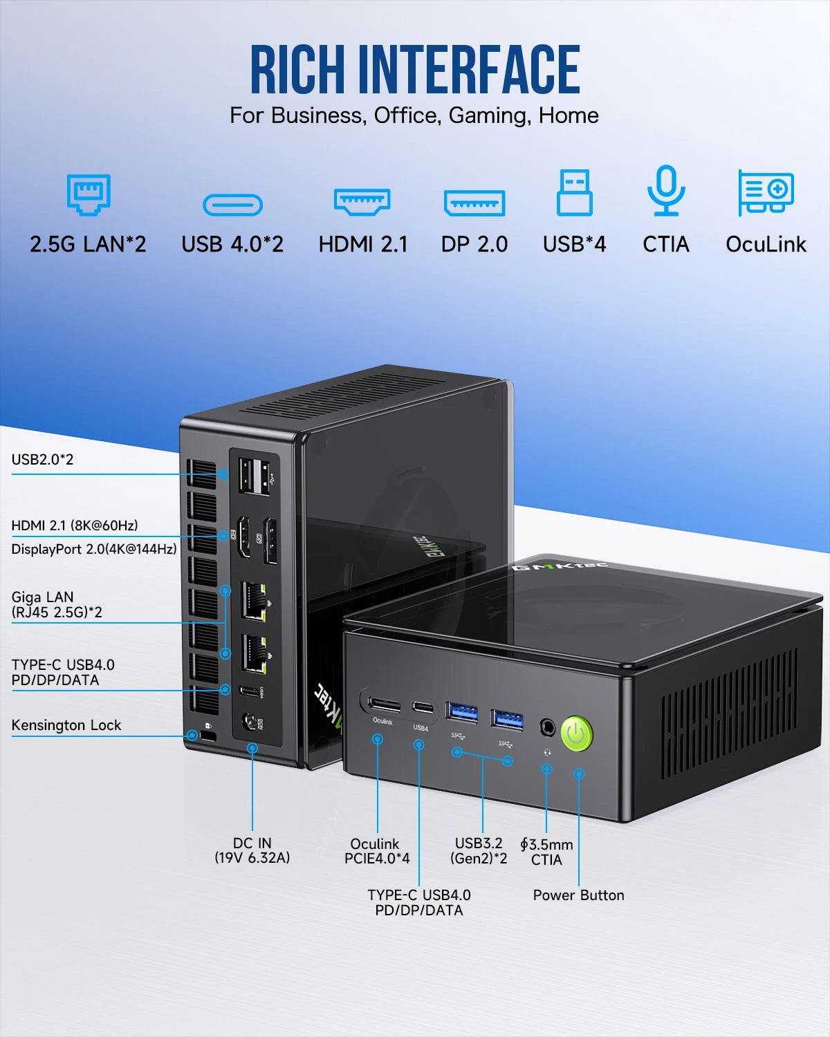 GMKtec K8 Plus Mini PC AMD R7-8845HS NUCBOX Window 11 Pro AMD Radeon™ 780M Oculink*1（PCIE GEN4*4)） DDR5 5600MHz - WinSupport Tech