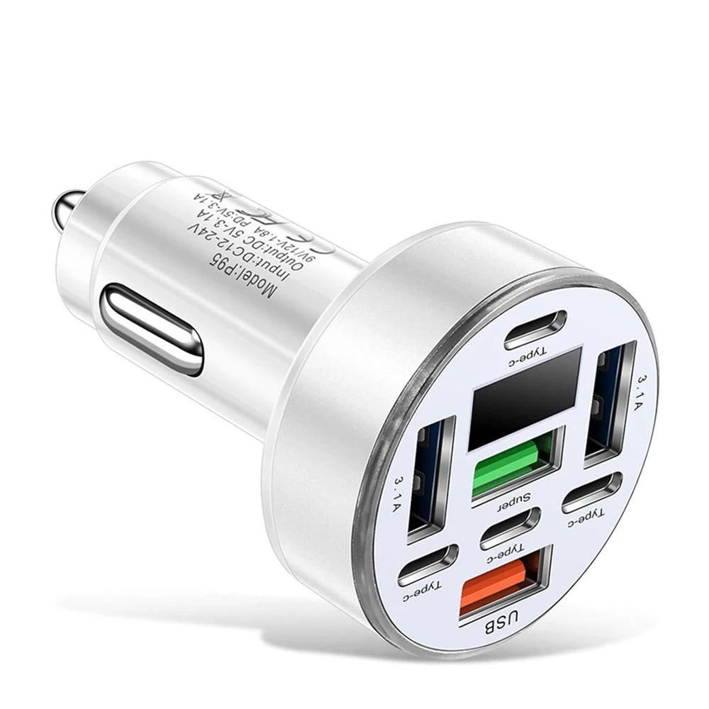 UYUXIO Multi Port USB C Car Charger Adapter 8 in 1 with Voltage Display Iight QC 4.0 PPS Super Fast Charge with Volt Meter