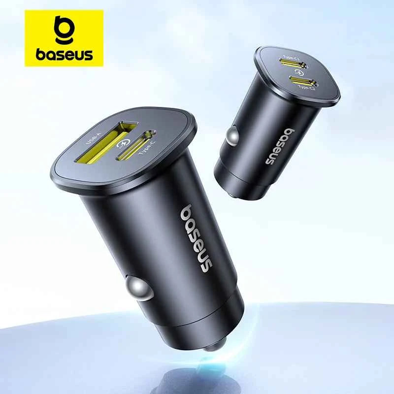 Baseus 30W Car Charger Fast Charging Dual Port USB Type-C PD QC FCP AFC For iPhone 16 15 Samsung S24 S25 Xiaomi Huawei Tablet